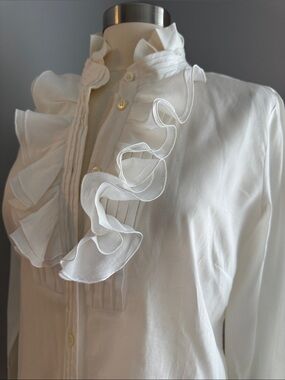 J Crew NWOT Tuxedo Ruffled Button Up Blouse - Ivory, Size 12